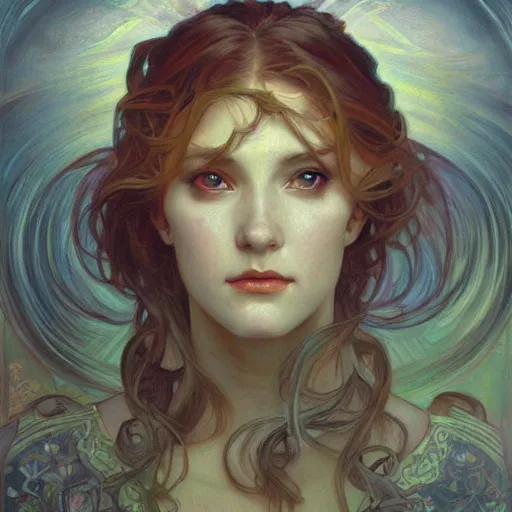 Image similar to a painting in the style of donato giancola, and in the style of charlie bowater, and in the style of alphonse mucha. smooth, sharp focus, semi - realism, symmetry.