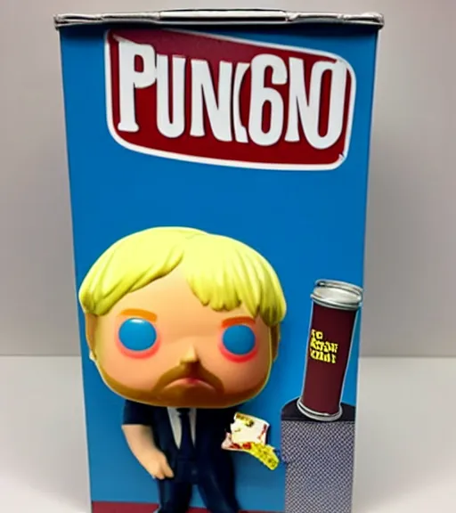 Prompt: 'boris johnson with can of baked beans' funko pop still sealed in box, ebay listing
