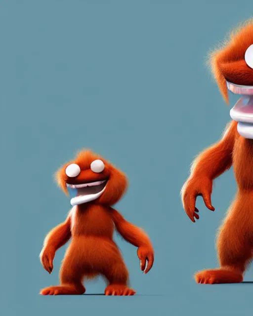 Image similar to 3 d render of completely red hairy friendly antropomorphic cartoony creature wearing white ray - ban shades, full body, simple, smile with no nose, no ears, cute, white background, unreal engine 5 hdr