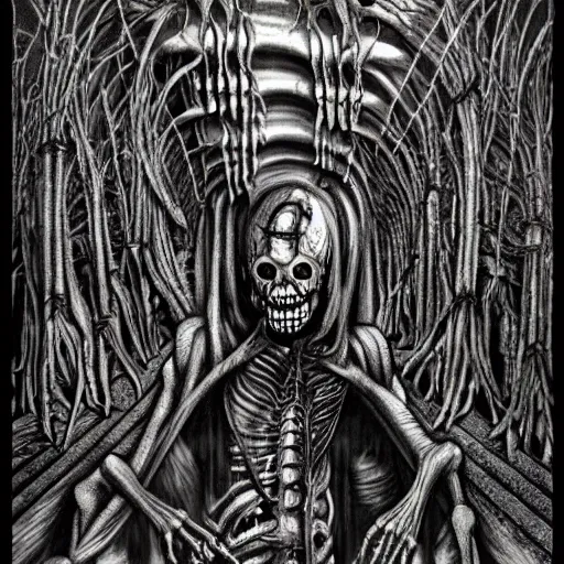 Prompt: the zombie apocalypse by hr giger