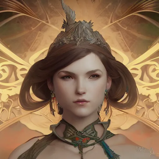 Prompt: attractive female fantasy warrior, as seen on artgerm, octane render, in the style of alphonse mucha, ultra realistic, highly detailed, 8 k