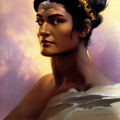 Prompt: a close up portrait of amazon, by frank frazetta, digital painting masterpiece, beautiful brush strokes, advanced lighting technology, symmetry