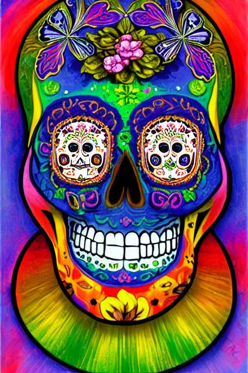 Image similar to Illustration of a sugar skull day of the dead girl, art by gabriel dawe