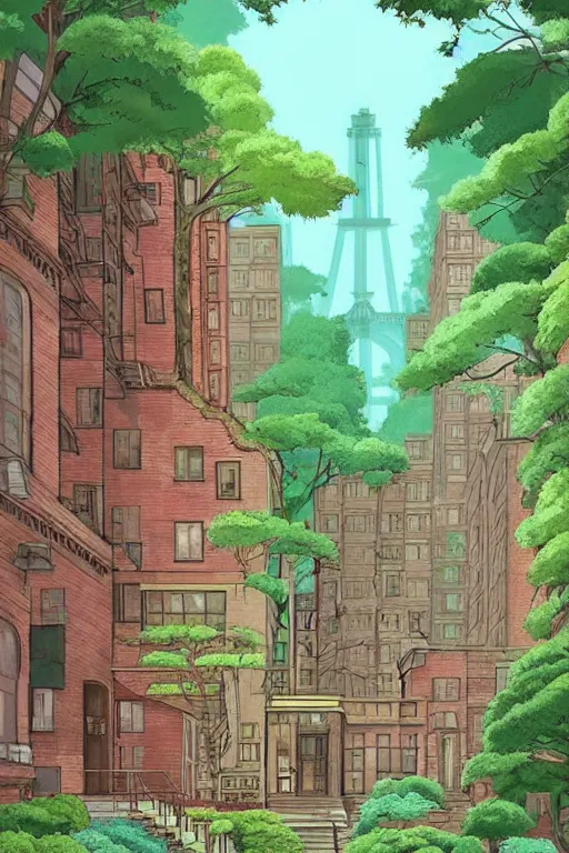 Prompt: (((((a ramshackle manhattan brick brownstone deep in the forest))))) by Studio Ghibli!!!!!!!!!!!!!!!!!!!!!!!!!!!