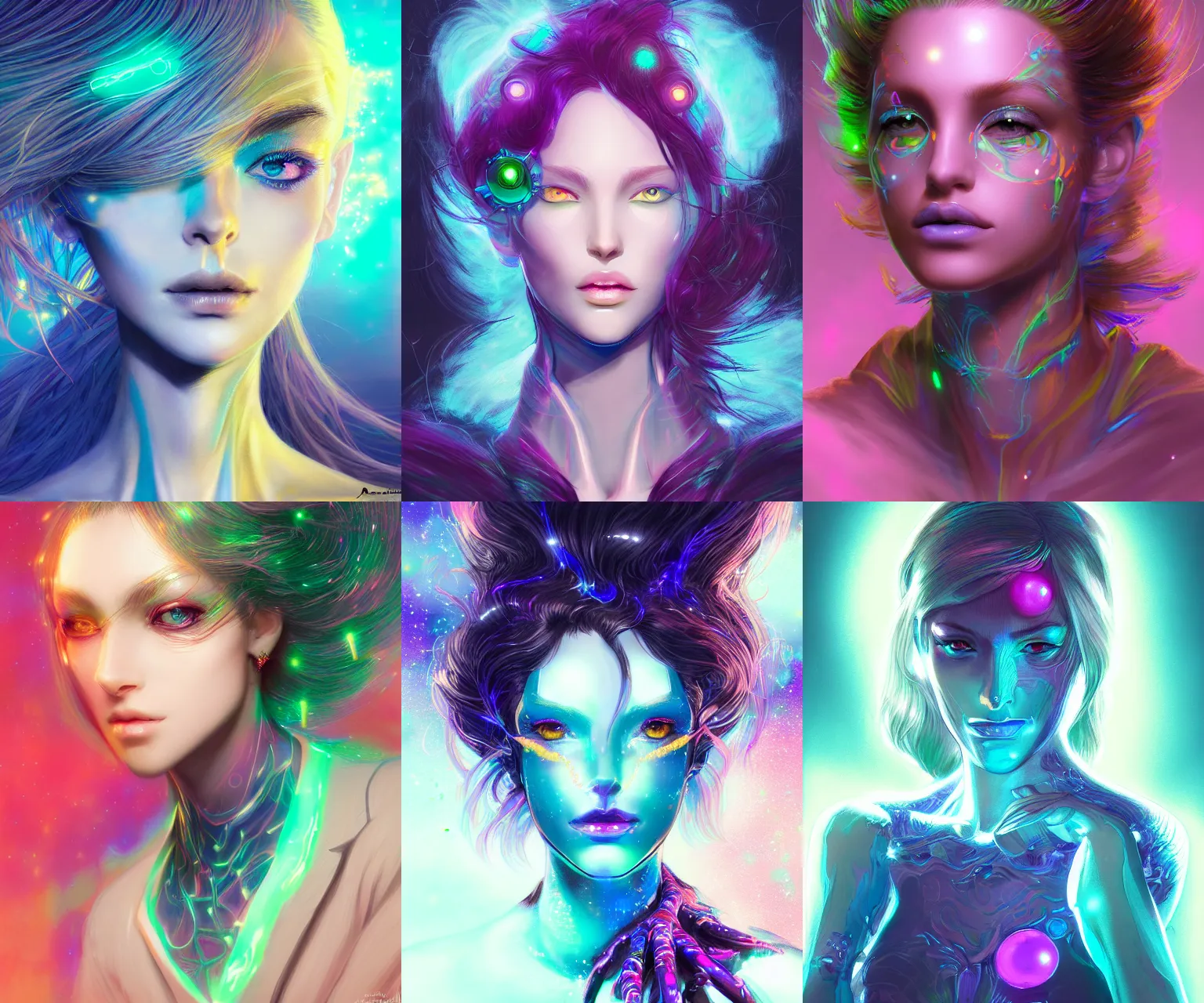 Image similar to portrait of a bioluminescent woman, fashion, beautiful, elegant colorful, artstation trending, deviantart, highly detailed, focus, smooth, by hirohiko araki, yoshitaka amano