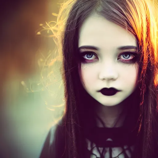 Image similar to headshot portrait of young gothic girl by WLOP, bokeh, fine details