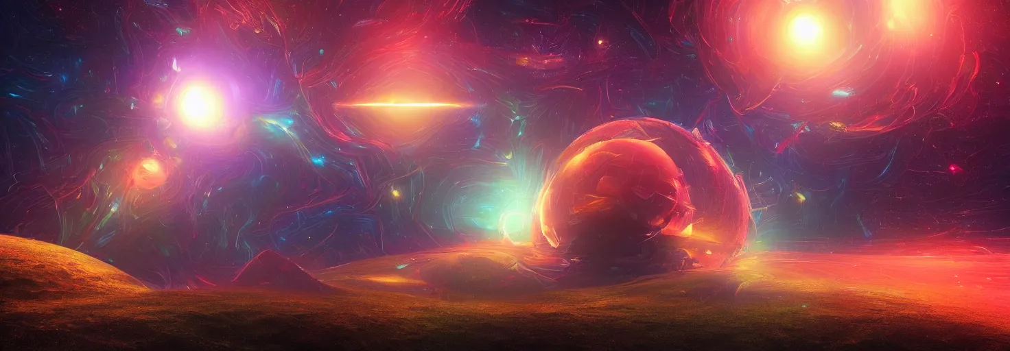 Image similar to an awe - inspiring digital art painting a mind - exploding into the cosmos, mashup digital art in the styles of beeple and jean giraud, conceptual, abstract geometrical shapes, masterful, rendered in unreal engine, lens flare, bokeh