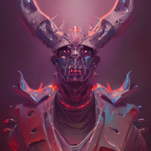 Image similar to a portrait of a demonic cybernetic duke of hell, cyberpunk concept art by pete mohrbacher and wlop and artgerm and josan gonzales, digital art, highly detailed, intricate, sci-fi, sharp focus, Trending on Artstation HQ, deviantart, unreal engine 5, 4K UHD image