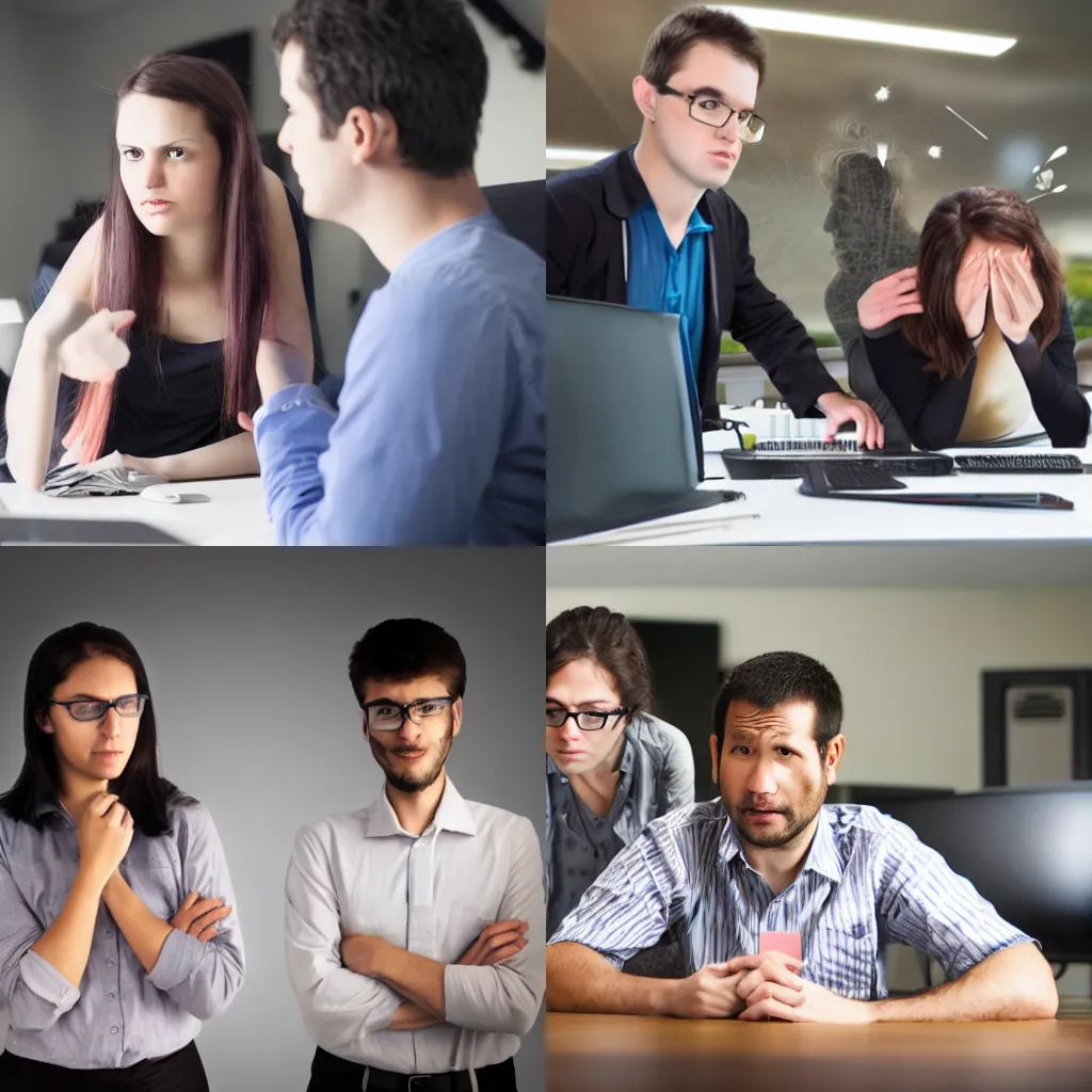 Prompt: stock photo about jealousy featuring two Redditor software engineers