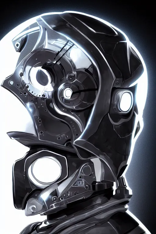 Image similar to robot ninja head helmet, sci-fi, black background, ultra detailed, 8k