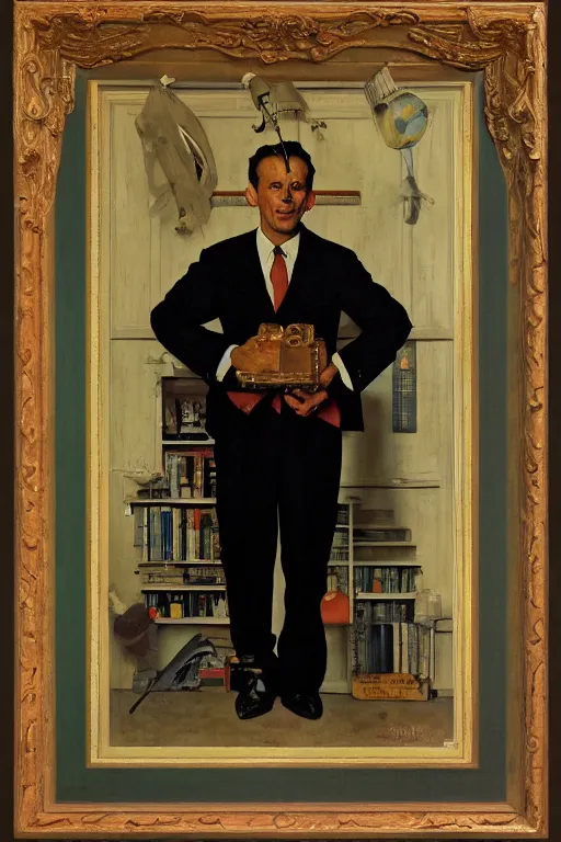 Image similar to juan tamariz portrait by Norman Rockwell, magician poster