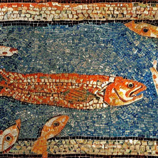 Image similar to roman mosaic of fish from pompeiian villa