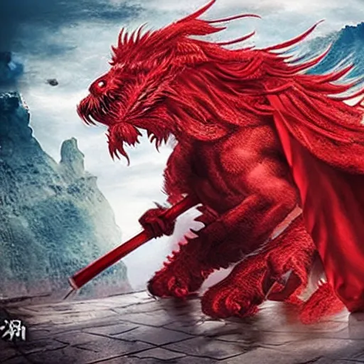 Prompt: cute palm sized blood red beast, wuxia, Chinese novel