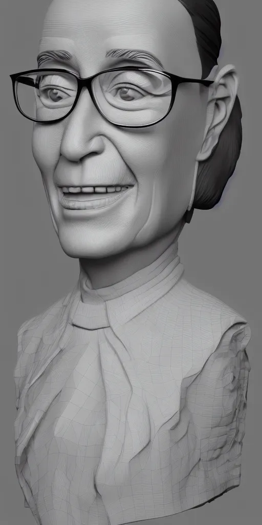 Image similar to Fanart 3D model of Ruth Bader Ginsberg, trending on artstation, cycles render, character bust, For Hire 3D artist, Pixar and Industrial