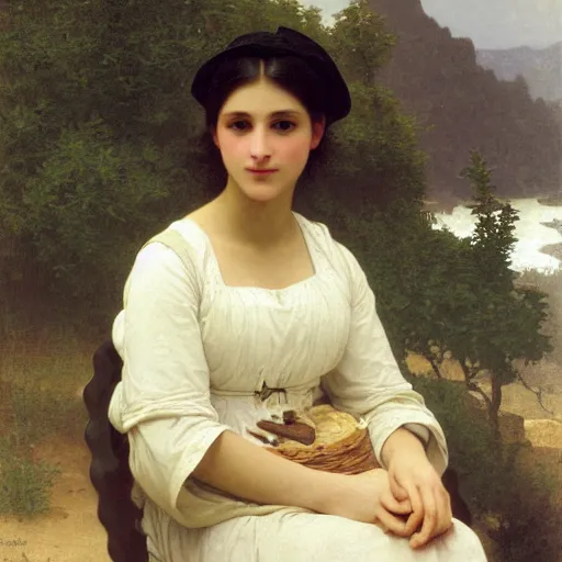 Image similar to a portrait of a character in a scenic environment by William-Adolphe Bouguereau