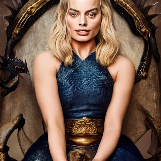 Image similar to A mix of margot robbie and khaleesi, portrait, highly detailed, professional photograph, studio lighting, sharp, 8k, HD