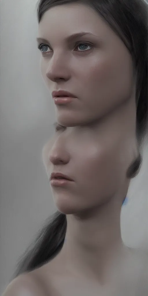 Image similar to hyperrealist female communicant by mike franchina, fantasy art, photo realistic, dynamic lighting, artstation, poster, volumetric lighting, very detailed faces, award winning, full face, symmetry