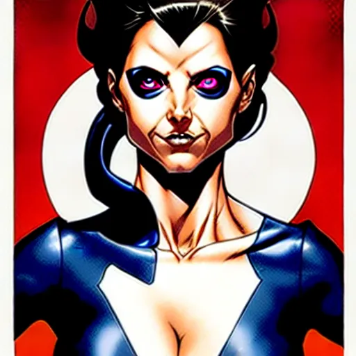 Image similar to artgerm, joshua middleton comic cover art, pretty domino character marvel comics sarah michelle gellar, place white skin, asymmetrical black spot covering left eye only, no spot right eye white around right eye