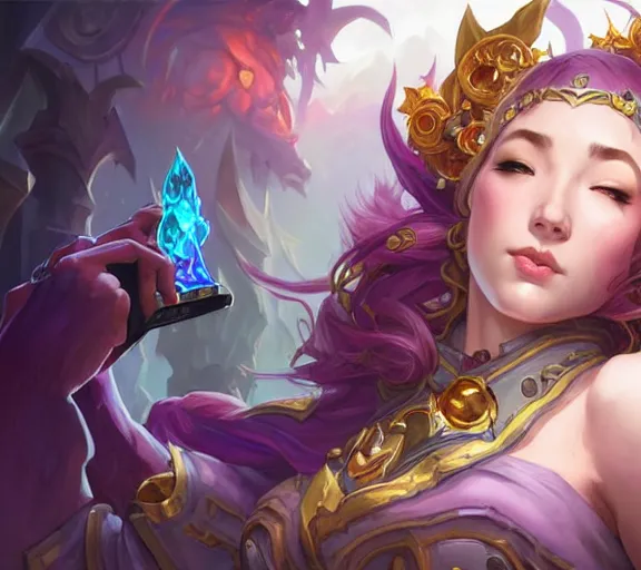 Prompt: bored woman checking her phone phone, fantasy, whimsical, horror, dungeons and dragons, league of legends splash art, heroes of the storm splash art, hearthstone splash art, world of warcraft splash art, overwatch splash art, art by artgerm, art by alphonse mucha, intricately detailed, highly detailed, trending on artstation, 4 k, wallpaper