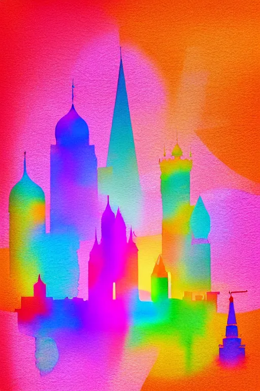 Image similar to minimalist watercolor art of moscow skyline at sunset, illustration, vector art