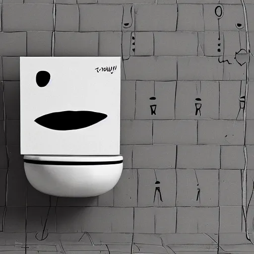 Prompt: an adorable toilet with eyes, kid's book drawing, kid drawing, children's book, infantile