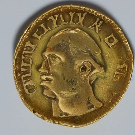 Image similar to picture of a 1 6 8 0 worn spanish gold coin, high detailed, realistic