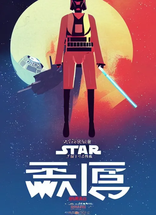 Prompt: a japanese movie poster for star wars, poster art by james gilleard, cgsociety, retrofuturism, movie poster, poster art, concert poster