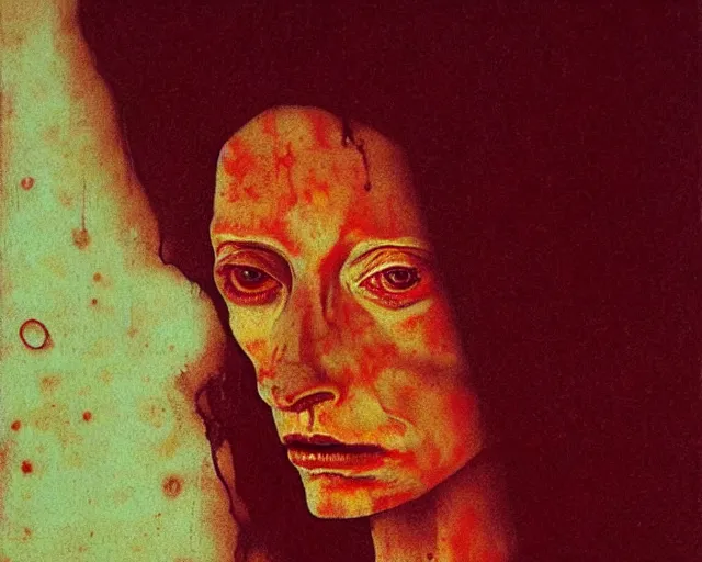 Prompt: by francis bacon, beksinski, mystical redscale photography evocative. kat dennings uma thurman christina hendricks tilda swinton