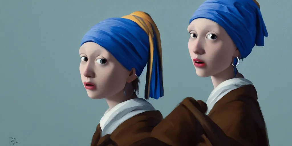 Image similar to Girl with a Pearl Earring by Goro Fujita and Simon Stalenhag , 8k, trending on artstation, hyper detailed, cinematic