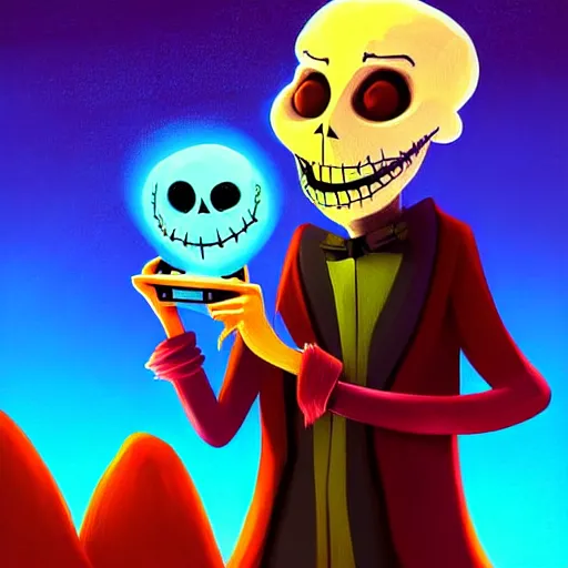 Prompt: curled perspective digital art of a cute smiling grandpa with a photo camera by anton fadeev from nightmare before christmas