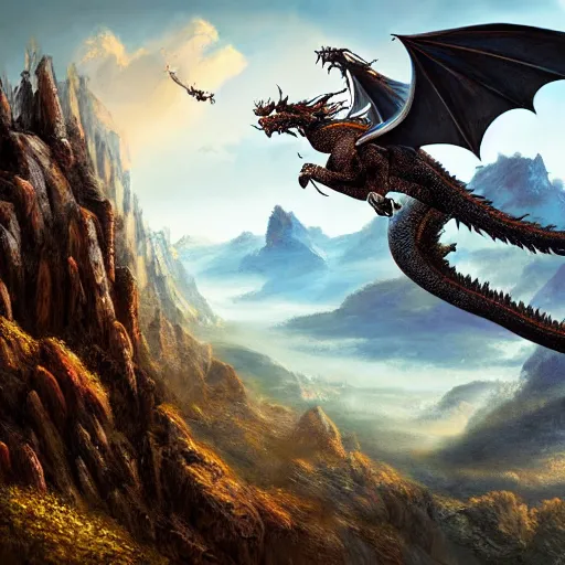 dragon flying in mountain landscape, digital art, | Stable Diffusion