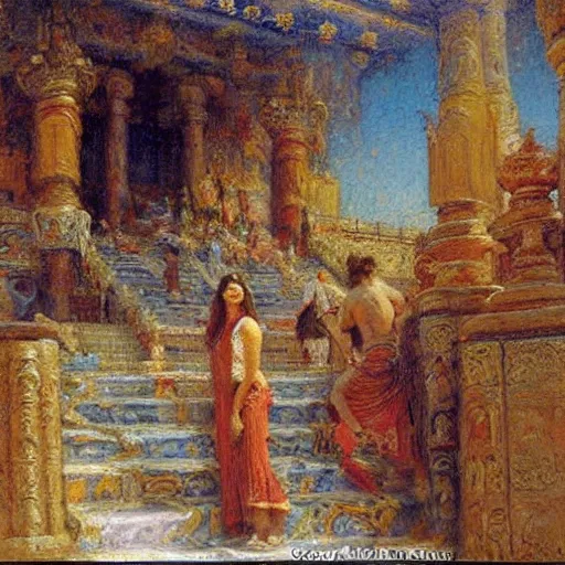Prompt: The Temple of all Religions painting by Gaston Bussiere