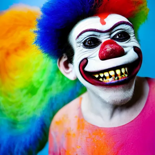 Prompt: a photo of a monkey with ( ( clown paint ) ), sidelit, a stock photo by paul harvey, shutterstock contest winner, neo - primitivism, creative commons attribution, behance hd, freakshow