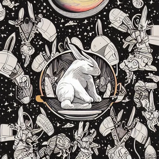 Image similar to A lost sci-fi rabbit, space rabbit, interstellar black hole, by James Jean And WLOPPRO