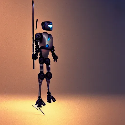 Prompt: a guardian robot holding a spear, photorealistic, octane render, 3D