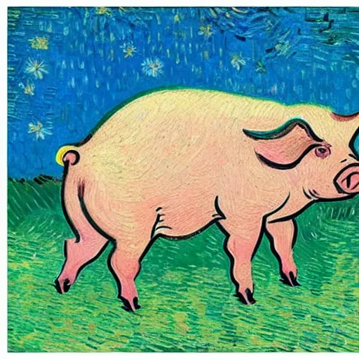 Prompt: a pig painted by van gogh