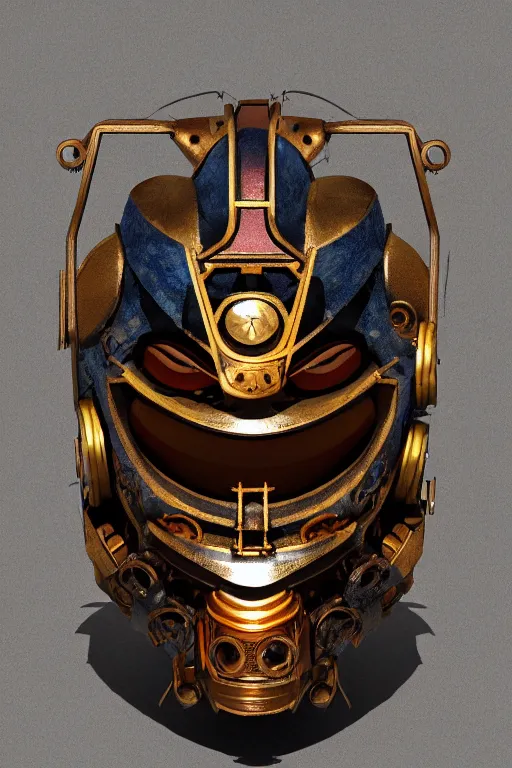 Image similar to steampunk mask minimalist fantasy art robot ninja helmet, global illumination ray tracing hdr fanart arstation by sung choi and eric pfeiffer and gabriel garza and casper konefal radiating a glowing aura