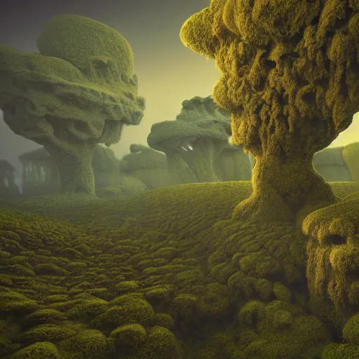 Image similar to An ultra detailed dreamy fractal forest, 4k unreal engine renders, ultra-wide angle, by Zdzisław Beksiński, HD, cinematic,vivid colors