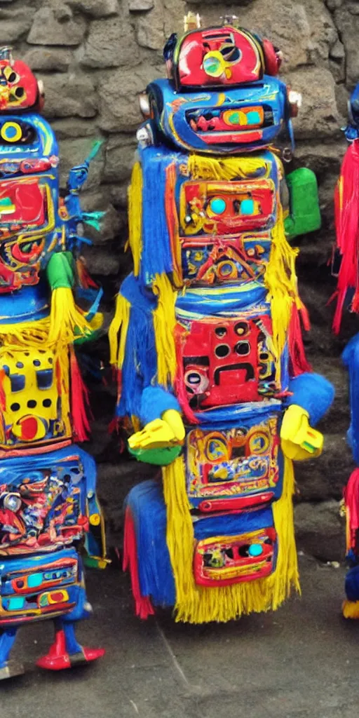 Image similar to extremely happy dancing inca robots