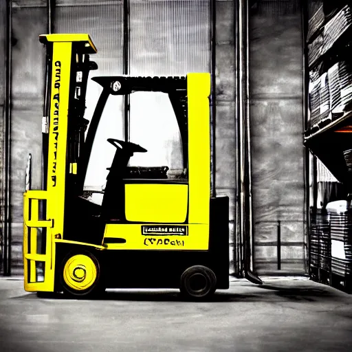 Image similar to fancy picture of a forklift in a cyper punk setting