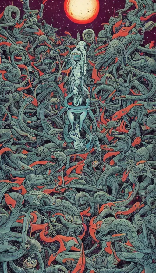 Image similar to alien invasion attacking earth the end of the world, by james jean,