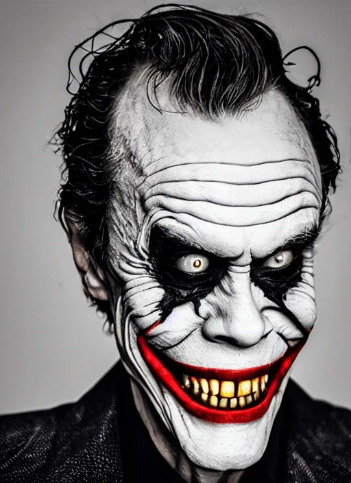 Image similar to photo of Willem Dafoe as the Joker by Eolo Perfido, big smile, head shot, detailed, award winning, Sony a7R