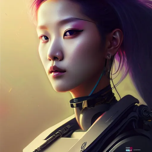 Image similar to portrait painting of cyberpunk hyejin from loona as a drone operator, ultra realistic, concept art, intricate details, eerie, highly detailed, photorealistic, octane render, 8 k, unreal engine. art by artgerm and greg rutkowski and magali villeneuve and alphonse mucha