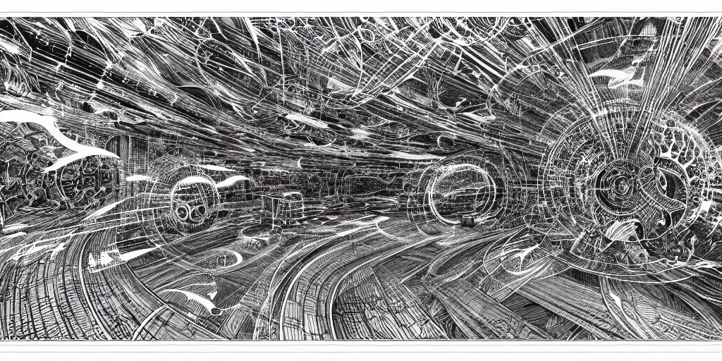 Prompt: a blueprint for a wormhole generator, intricate illustration, ultra detailed, technopunk, darksynth, intricate lines, detailed notes, sketch, 8 k, by tsutomu nihei