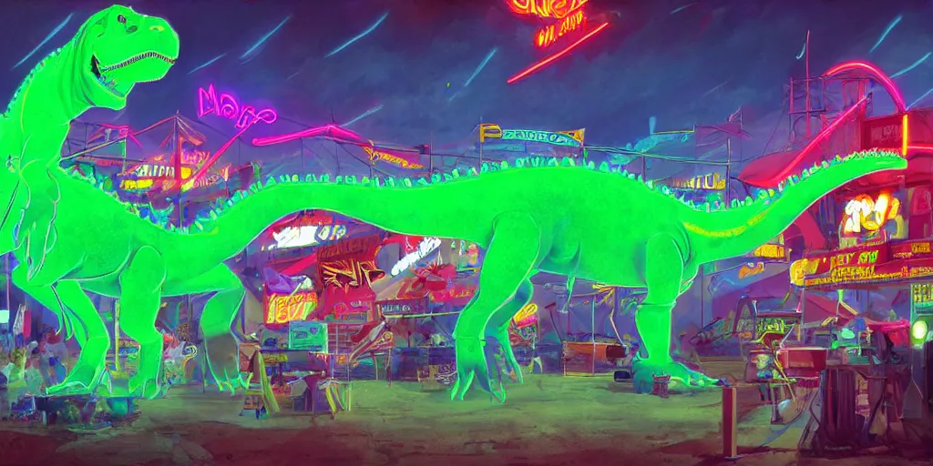 Image similar to neon laser dinosaur at the county fair by makoto shinkai