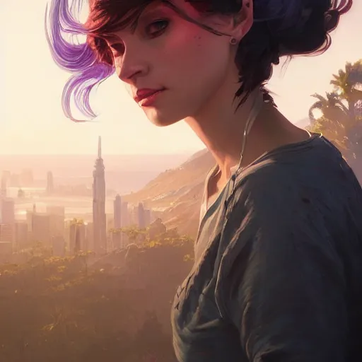 Image similar to highly detailed portrait of 💃 in gta v, stephen bliss, unreal engine, fantasy art by greg rutkowski, loish, rhads, ferdinand knab, makoto shinkai and lois van baarle, ilya kuvshinov, rossdraws, tom bagshaw, global illumination, radiant light, detailed and intricate environment