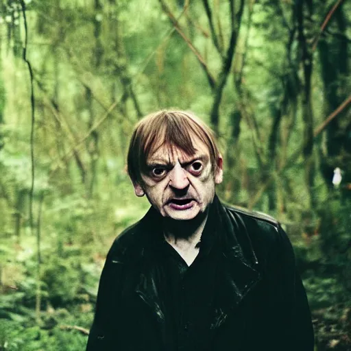 Prompt: mark e smith cannibal in a haunted jungle, photograph, 4 k, dramatic lighting