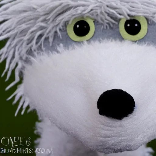 Image similar to a muppet puppet of a white wolf