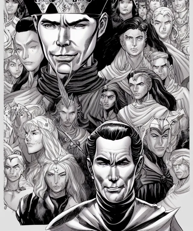 Image similar to a ( fantasy comic ) ( cover art ) portrait of a king who looks like ( johnny carson ), digital illustration by jenny frison and sana takeda and kentaro miura, fine inking lines, dnd, highly detailed!, hd, 4 k, trending on artstation