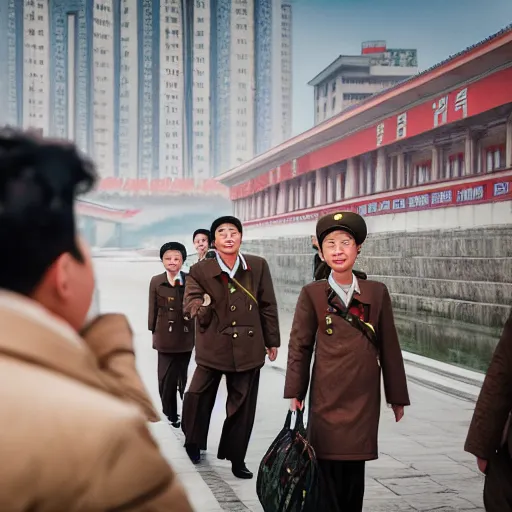 Image similar to daily life in North Korea, award winning photography, full shot, outdoor, natural light, high details, 4 k